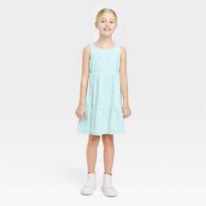 Girls' Sleeveless Eyelet Tiered Dress - Cat & Jack Light Blue Medium
